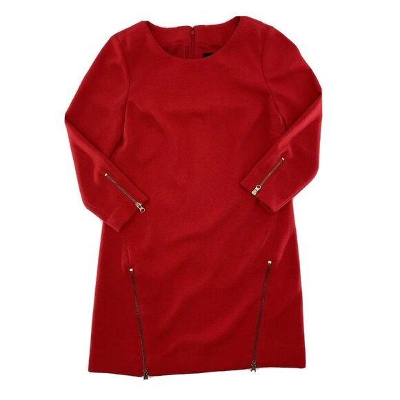 J.CREW Dresses & Skirts - J‎ Crew Dress Sheath Shift Exposed Zippers 3/4 Sleeve Boatneck Red Flaw Size 4